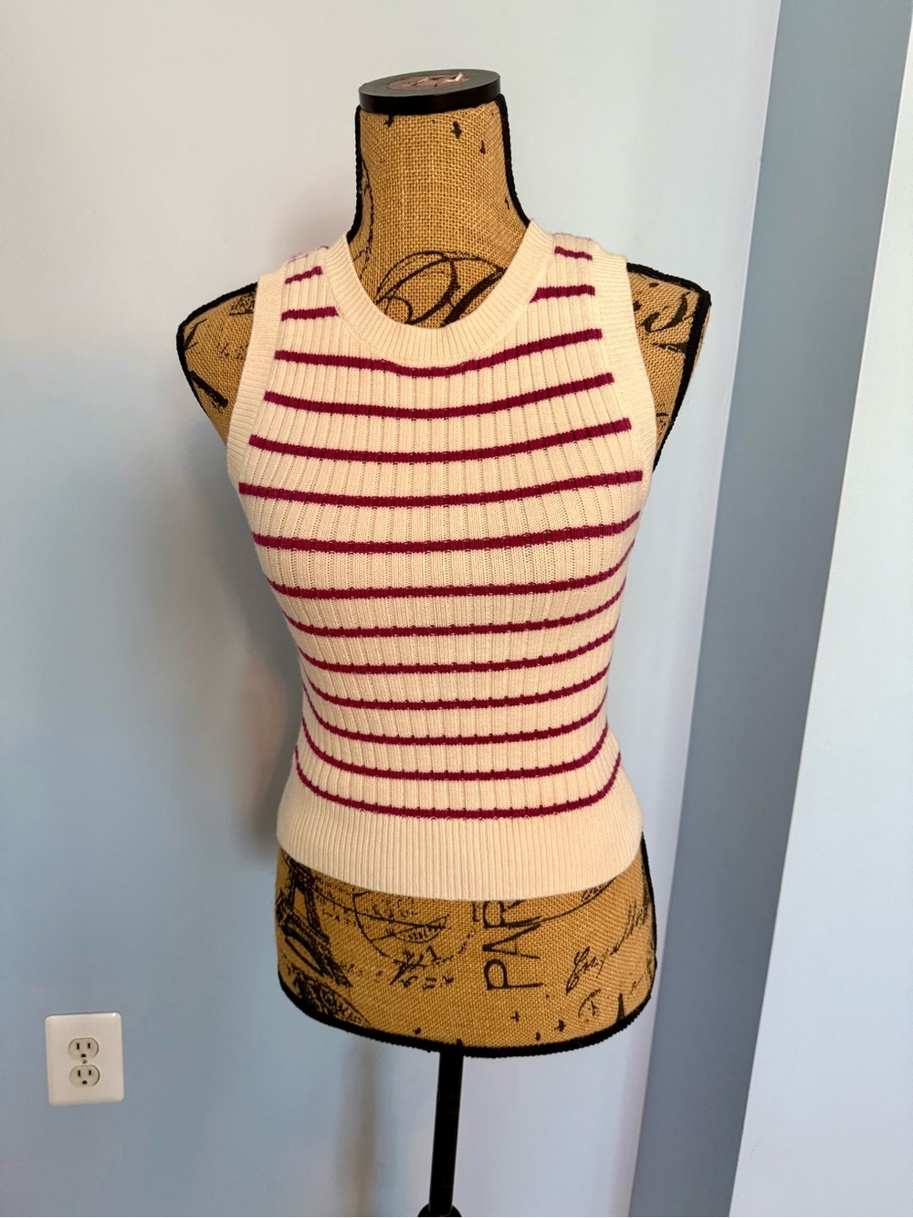 Steve Madden White Sweater Knit Tank with Magenta Stripes
